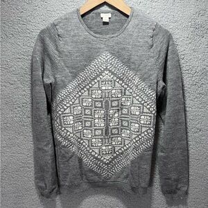 J Crew Geometric Merino Wool Crewneck Sweater Grey Women Medium